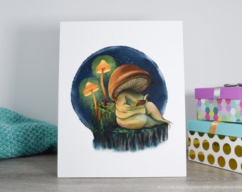 Fungi's Read, Art Print , Fat Mushroom, Body Positive, Reading