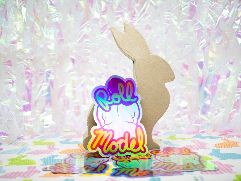 Roll Model 4-inch Holographic Sticker, Body Positivity & Fat Liberation image 4