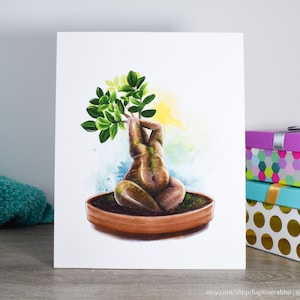 Bonsai Babe, Art Print, Watercolor Illustration, Ginseng Bonsai, Body Positive, Trans