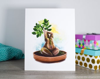 Bonsai Babe, Art Print, Watercolor Illustration, Ginseng Bonsai, Body Positive, Trans