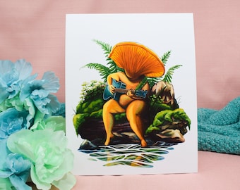 Mushroom Guitar Player, Art Print, Fat Mushroom, Body Positive, Music