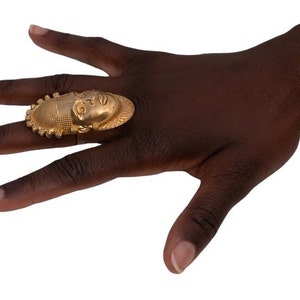 Iyoba Idia Oversize Bronze Mask Ring adjustable image 2