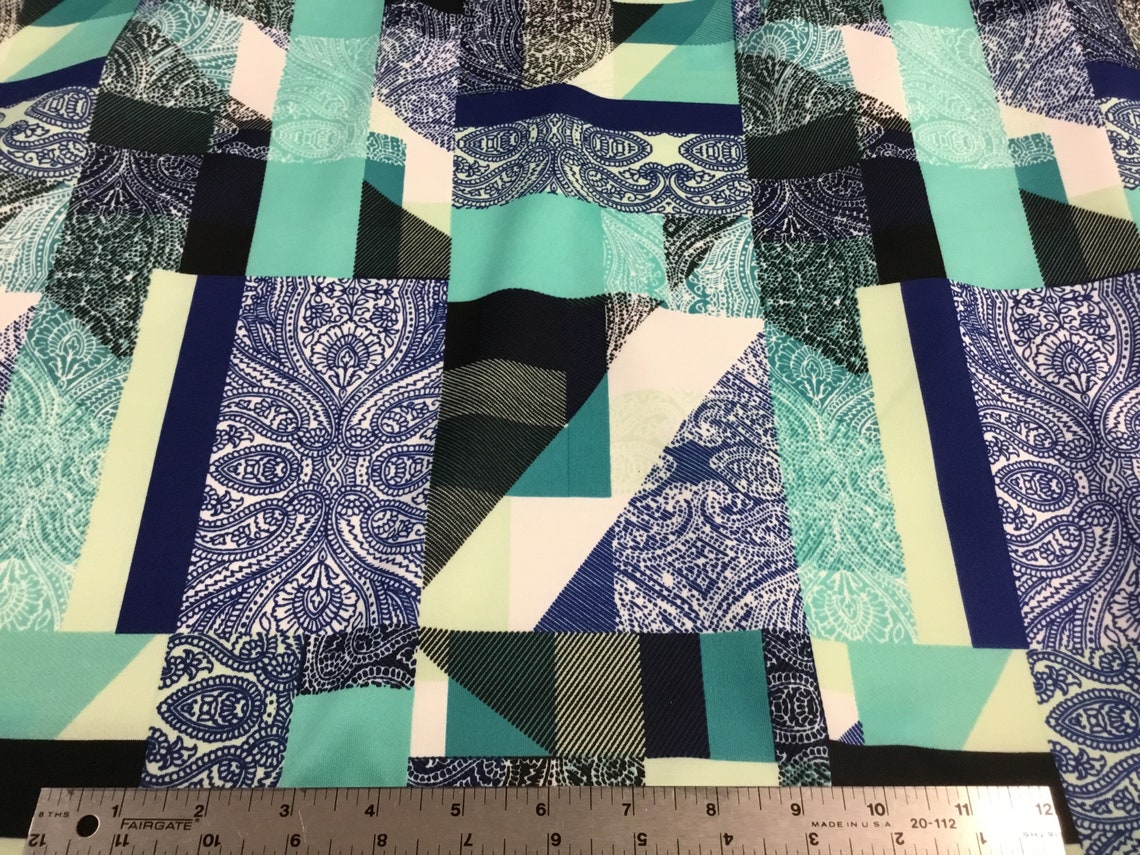 Scuba Knit Neoprene Fabric by the Yard Navy Mint off White Etsy