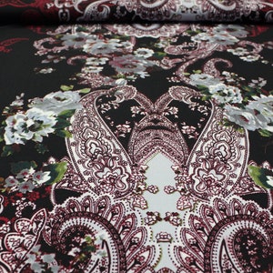 ITY knit-Large multi color Red, Black, White Paisley flower print