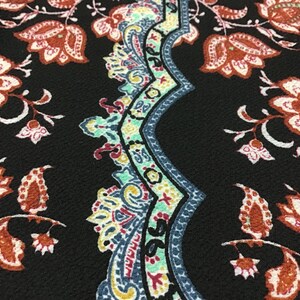 Georgette - brown and blue geometric paisley print