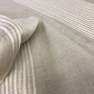 Cowtan and Tout 120&quot; stripped Beige linen - Fabric by the yard, upholstery fabric, Curtains, Pillows