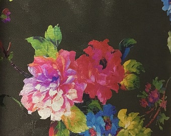 Mesh knit fabric by the yard with digital metallic flowers