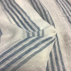 Cowtan and Tout 120" stripped blue linen - Fabric by the yard, upholstery fabric