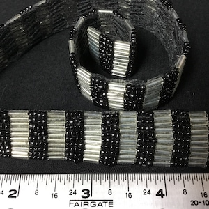 Black and Silver bugle beads trimming sold per yard