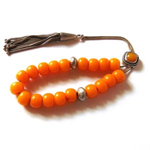 Vintage Amber Komboloi – Prayer / Worry Beads – 19 Amber Beads 10x8 mm plus the head Bead and Silver Chain with Tassel - Total length 24cm