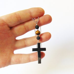 Car Charm Rear view Mirror Hanging Cross.  Hanging Charm.  Hanging Hematite Cross Ornament Car Décor.  Dangler Ornament