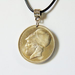 Pericles Coin Necklace - 20 Drachma Coin Greece - Years issued: 1976-1988 – Temple of Athena Nike Acropolis Greece - Adjustable black cord