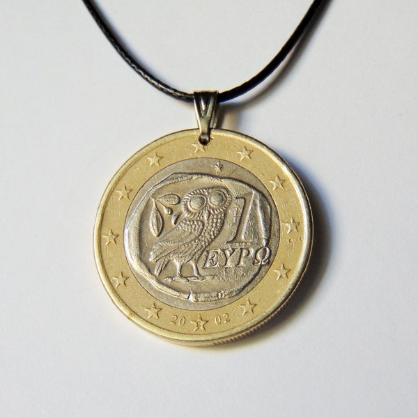 Wise Owl Coin Necklace - Modern coin featuring an Ancient Athenian coin design of an owl- Athena Necklace - Adjustable black Corduroy   cord