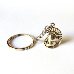 Warrior Helmet Keyring - 3D Antique Silver Charm - Ancient Greek Warrior Helmet - Stainless Steel Keychain - Total length 3 inches