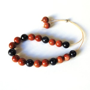 Handgefertigte Komboloi / Sorgenperlen - Gold und Blau Sand Naturperlen - Goldstone und Dunkelblaue Perlen 10 mm - Griechische Komboloi - 21 Gebetsperlen
