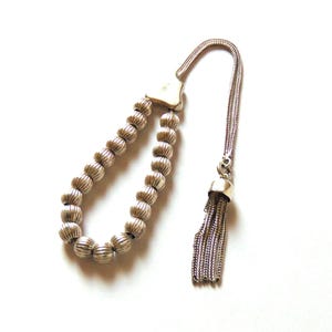 Vintage Sterling Silver Worry / Prayer Beads / Greek Komboloi – Stamped 925 – Made in Greece - 21 Small Beads 6 mm- Head bead and tassel