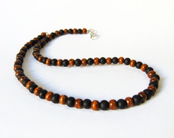 Wooden Necklace – Black & Brown Round beads 5-6 mm – Beach / Surfer / Bohemian look - Men's / Women's Necklace - Beaded necklace