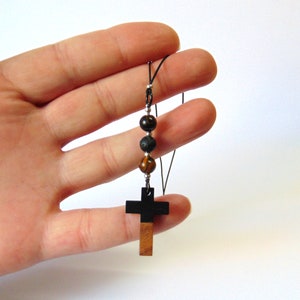 Car Charm Rear view Mirror Hanging Cross. Small Wood and Resin Cross Ornament Car Décor.  Dangler Ornament.  Hanging Charm. Gift for Mom