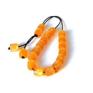 Handmade Komboloi – Prayer / Worry Beads – Tangerine Orange Color Beads - Barrel Resin Beads 14x12mm - Total 19 beads - Total length 30cm