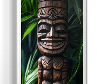 Polynesian Tiki Totem Pole Art: Tropical Beach House Decor (Digital Download)