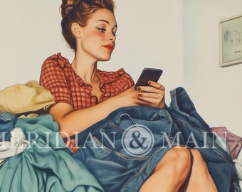 Retro Pin-Up Girl Laundry Room Art: Mid-Century Modern Print (Digital Download)