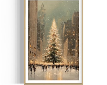 Digital Download New York City Festive Holiday Christmas Scene Artwork Decor for Home Printable