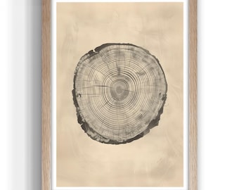 Tree Ring Print: Minimalist Rustic Wood Wall Art (Digital Download)