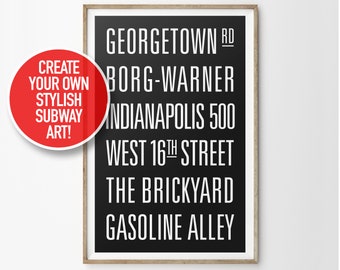 Indy 500 Subway Art Print • Modern Racing Decor (Digital Download)