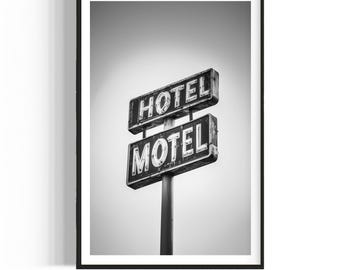 Vintage Hotel Motel Neon Sign Print: Retro Urban Wall Art
