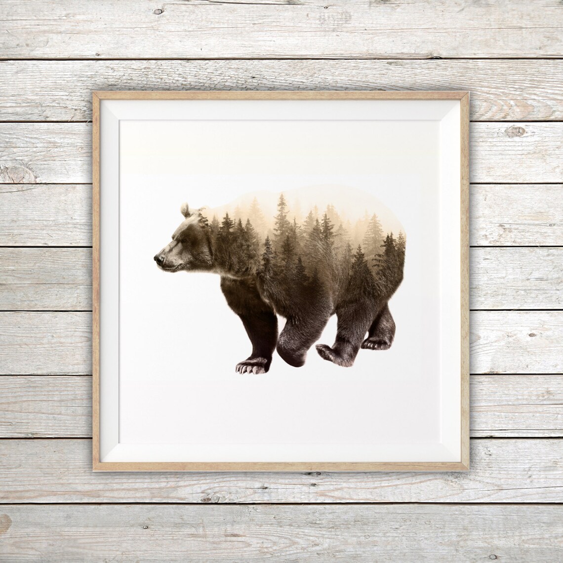 Printable Brown Bear Double Exposure Art Print Instant - Etsy