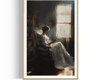 Woman Reading Art Print – Vintage-Inspired Framed Wall Decor (Digital Download)