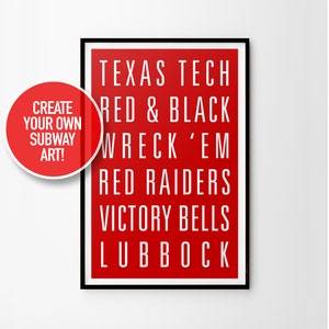 PRINTABLE Texas Tech University Red Raiders Customizable Subway Art Print - Instant Digital Download