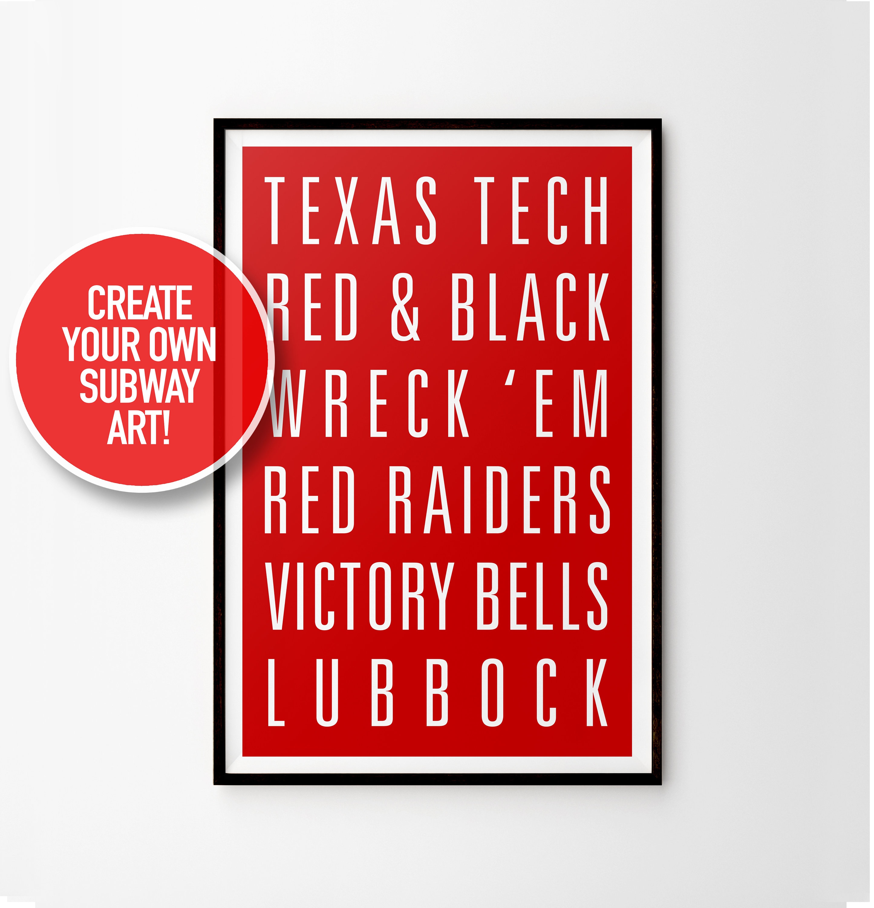 PRINTABLE Texas Tech University Red Raiders Customizable Subway Art Print - Instant Digital Download