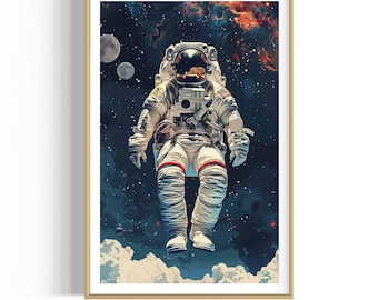 Astronaut Galaxy Art Print: Retro Sci-Fi Wall Decor (Digital Download)