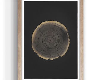 Tree Ring Lithograph Print: Rustic Minimalist Wall Art (Digital Download)