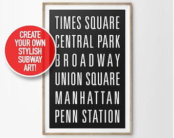 PRINTABLE Personalized Subway Style Modern Art Print • Customize your own list! 8.5x11, 11x14, 12x18, 16x20, 18x24, 20x30, 24x36 & more!