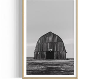 Black & White Barn Basketball Hoop Photograph: Midwest Wall Art (Digital Download)
