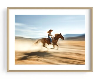 Cowgirl Horseback Riding Photograph: Retro Western Wall Art (Digital Download)