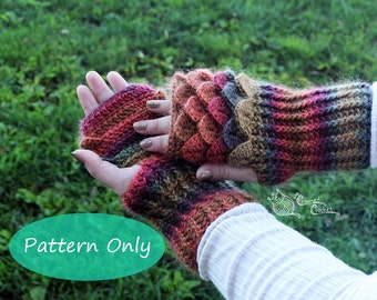 PATTERN ONLY Crochet Dragon Scale Gloves Gauntlets, PDF Digital Download, Crocodile Stitch Fingerless Gloves with ribbing