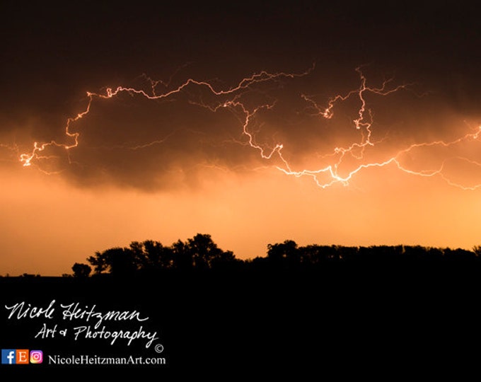 Thunderstorm Photo Father's day Gift for Dad Lightning storm Photography South Dakota sky photo Metal Print Night Scenery by Nicole Heitzman