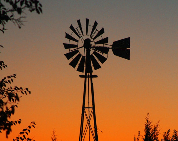 Gift for Dad Windmill Sunset Photography Farm Scenery Country Decor gift for Men Metal Print Photo South Dakota Sunset by Nicole Heitzman