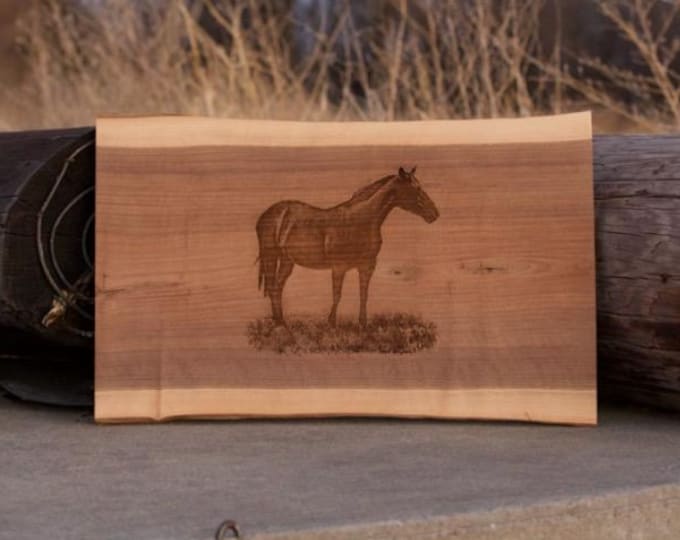 Horse Art Engraved Charcuterie Cutting Board Black Walnut Western art gift for farmer rancher farming farmhouse decor Horse lover artwork