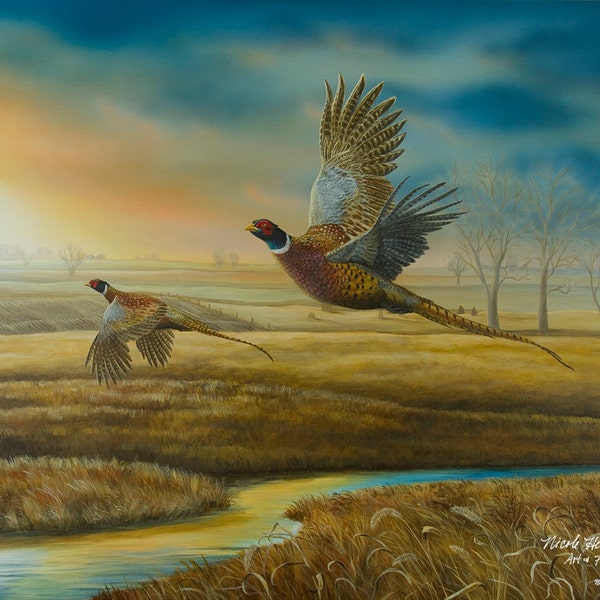 Pheasant Hunting Father's Day Gift Pheasant Painting Pheasant Creek Gift for Dad Ring-necked Pheasant Art Wildlife Print by Nicole Heitzman