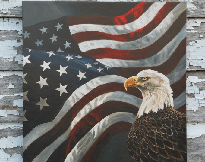 Undivided Eagle art Flag Patriotic USA painting America Gift for soldier men women Wildlife Art Canvas wrap Print Nicole Heitzman