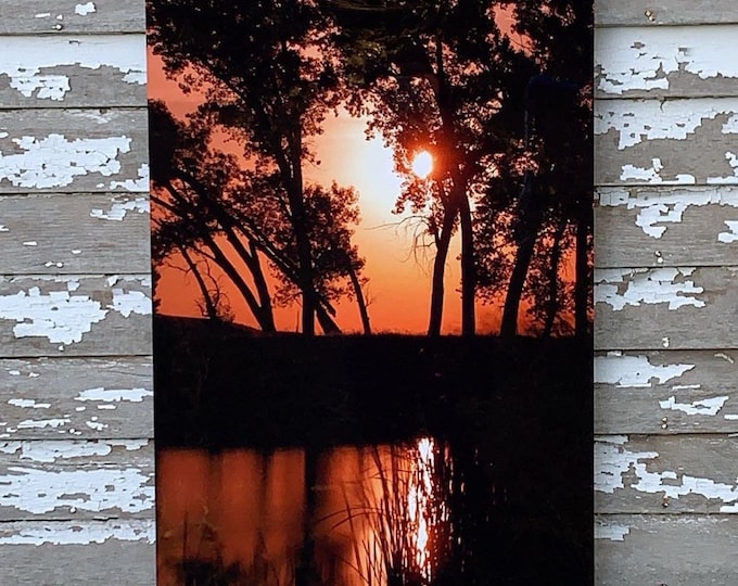 Ethan Lake Full Moon Photography Scenic Decor Orange Sky Mother's Day gift for her South Dakota 24x36 Metal Print Photo by Nicole Heitzman