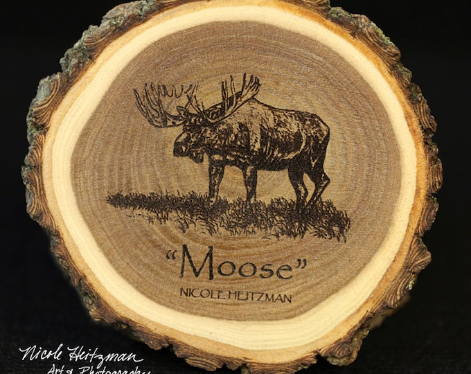 Father's Day Gift for Dad Moose Art Wildlife Art Moose Coaster Lodge decor Cabin Decor Man Cave Decor Hunting Art Wood Coasters by Heitzman