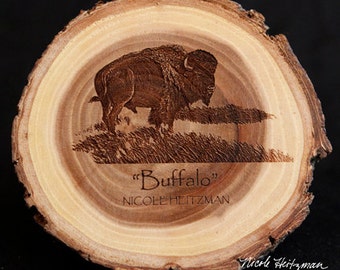 Christmas Father's Day Gift for him Buffalo Art Buffalo Coasters Wildlife Art Lodge Man Cave Decor Bison Wood Coasters by Nicole Heitzman