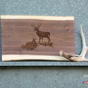 Engraved Whitetail deer Art Wood Charcuterie Cutting Board Wildlife art Father's Day grilling gift for Dad men Lodge Cabin deer hunting art