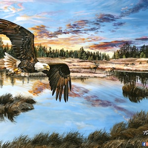 Eagle art Boundless Territory Patriotic USA painting America Gift for soldier men women Wildlife Art Elk art painting Canvas Print Heitzman
