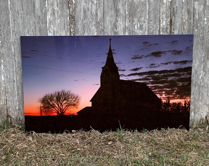 Church Silhouette Photo Sunset Scenery Dusk Sky South Dakota Photography 20x30 Metal Print by Nicole Heitzman